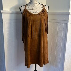Sans Souci Faux Suede Brown Fringe Mini Dress size Women’s Medium